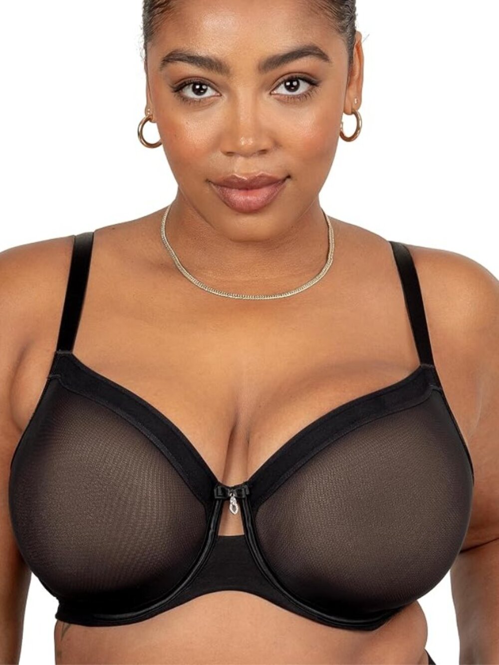 Curvy Couture Sheer Mesh Full-Coverage Underwire Bra ✨ 42G Black 1311 NWT